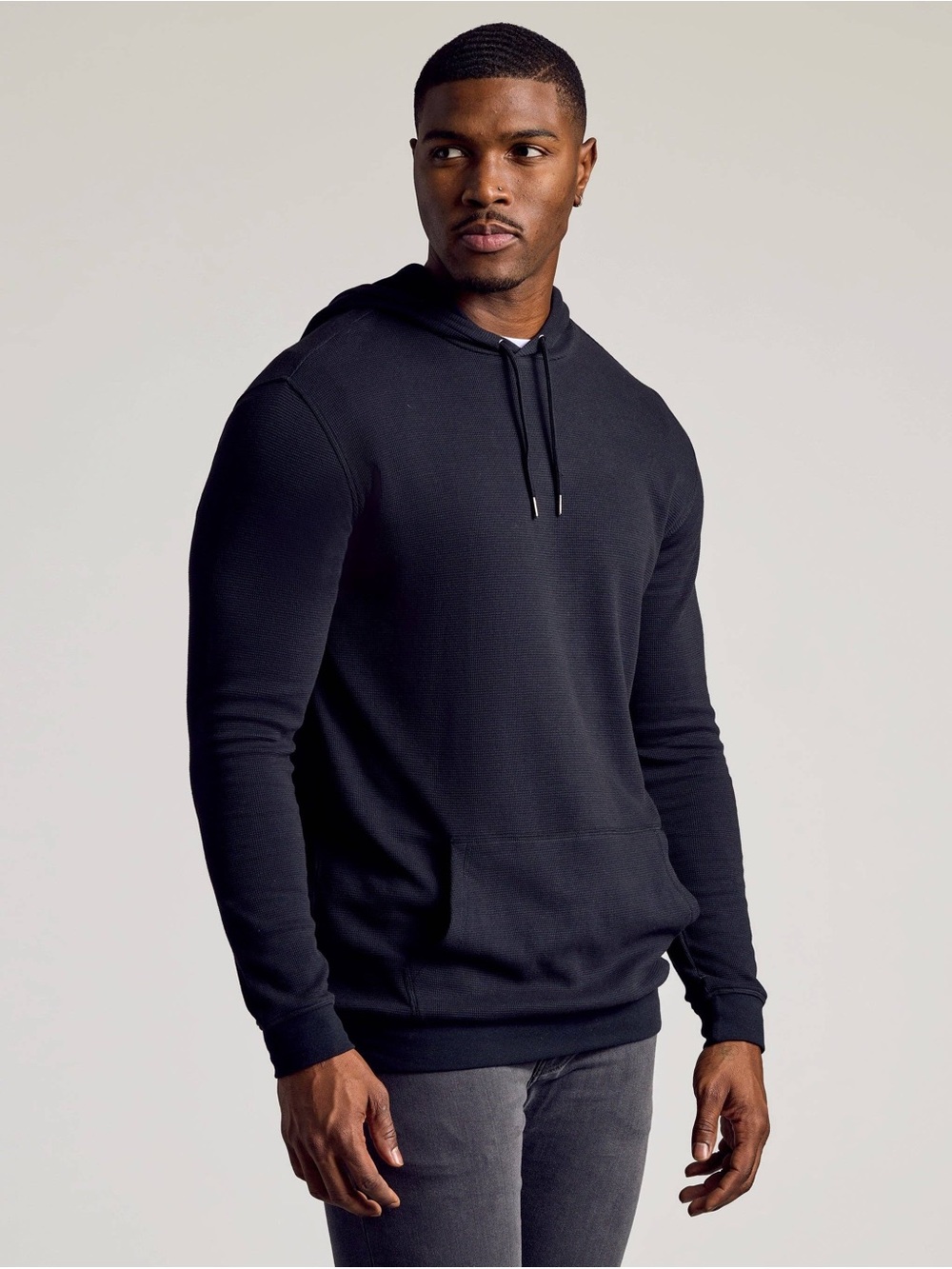 Men's Black Hooded Pullover with Kangaroo Pocket